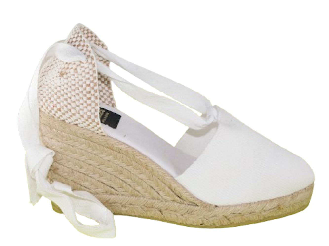 3030-7N Alpargata Valenciana con Cintas Mujer Cuña 9 cm Esparto Natural, Lona Algodón,Sandalia Verano Elegante