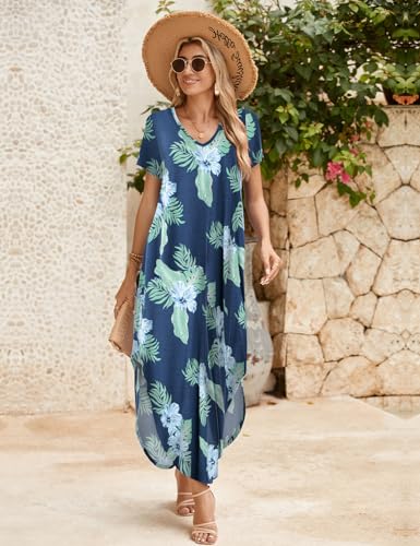 Image of JollieLovin Womens Plus Size Casual Summer Maxi Long Dress Short Sleeve T-Shirt Loose Sun Dress(L-5X)