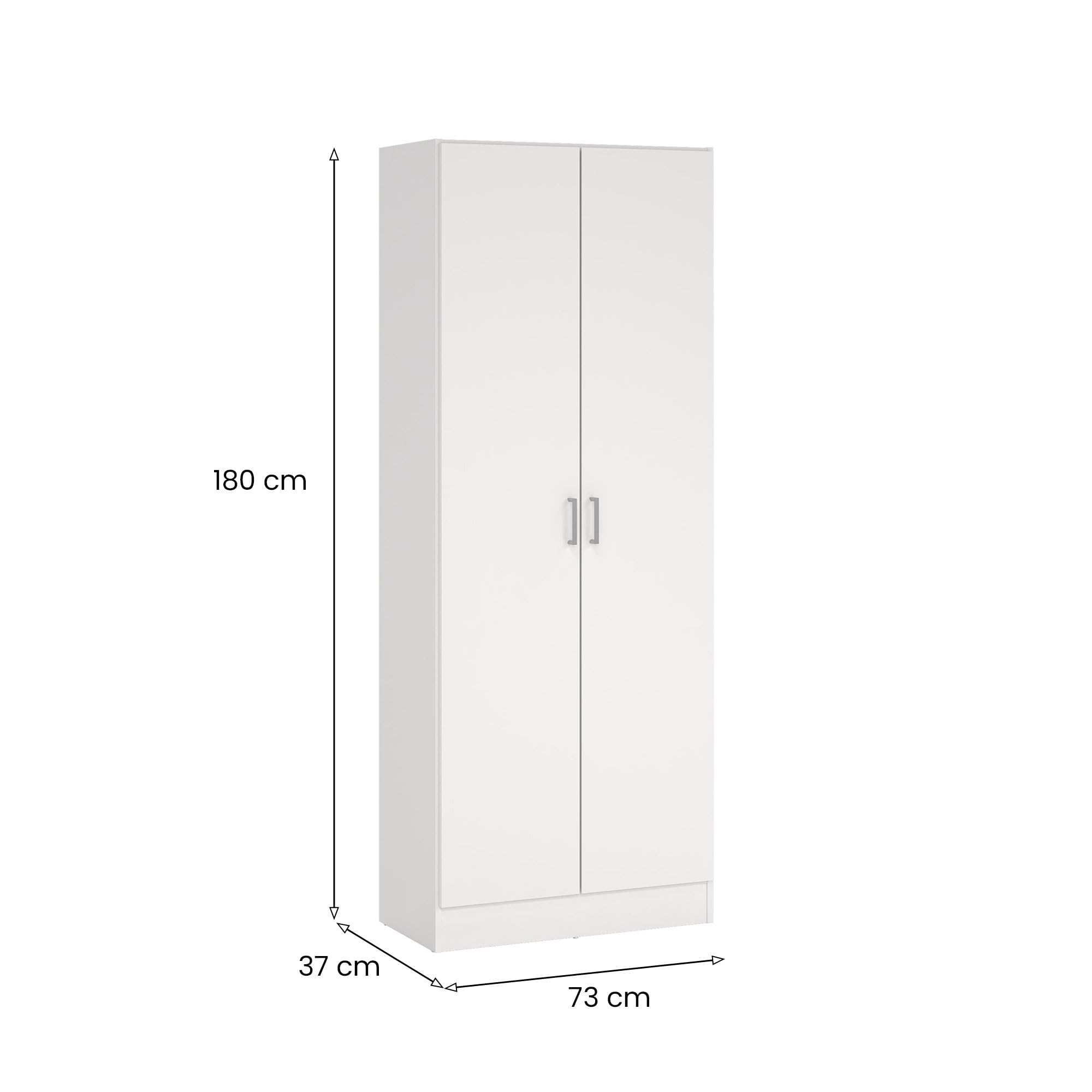 Dmora - Armadio multiuso 2 ante Charleston, Mobile porta scope, Scarpiera con ripiani, Guardaroba porta scarpe, cm73x37h180 cm, Bianco
