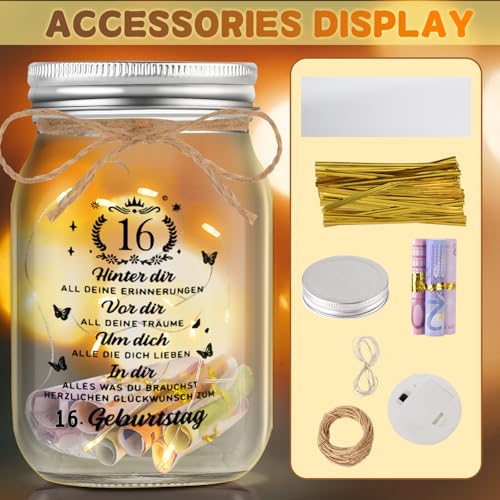 Johiux Geschenke zum 16 Geburtstag Mädchen Junge,LED Flaschenlicht Geldgeschenke Geburtstag 16,Geburtstag Geldgeschenke Verpackung,16.Geburtstagsgeschenk Geld Leuchtflasche Coole Geschenkideen.