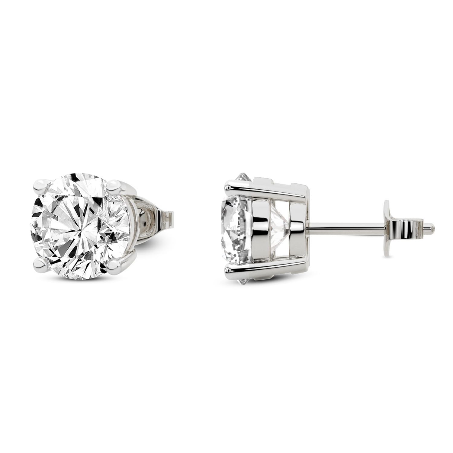 Lab Grown Diamond Solitaire Stud Earrings, Round and Oval