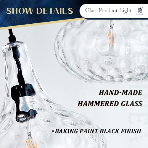 Image of 11 inch Black Hammered Glass Pendant Light, E26 Kitchen Island Light | 11 inch handblown hammered glass pendant light with matte black finish, adjustable cord, E26 base, ideal for kitchen islands