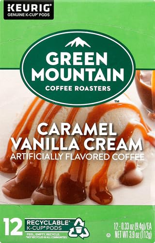 Green Mountain Coffee Roasters Caramel Vanilla Cream Keurig Single-Serve K-Cup pods, Light Roast Coffee, 12 Count