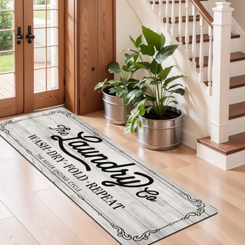 Image of Pauwer Laundry Room Rug Runner 20 inchx60 inch, Non Slip Waterproof Mat, Beige