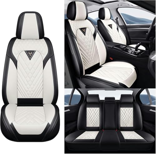 ELLIAT Komplettset Autositzbezüge für Chevrolet Orlando Captiva Spark Trax Lacetti Cruze Cruze Es,Leder Wasserdichter Universal Set Schwarz weiß