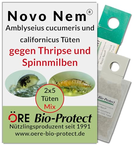 Novo Nem Raubmilben Kombipack 2 x 5 Tüten für 5-10 Pflanzen gegen Thripse und Spinnmilben an Zierpflanzen oder Gemüse biologisch und umweltfreundlich