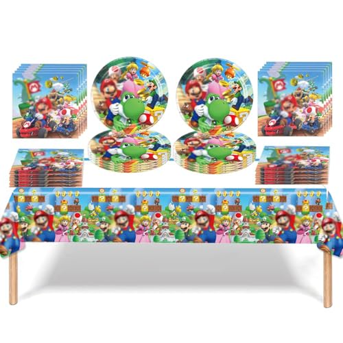 Ptydecta Kit fête d'anniversaire Décoration d'anniversaire Assiettes en carton Nappe Anniversaire Serviettes de table Convient pour 20 personnes (m)