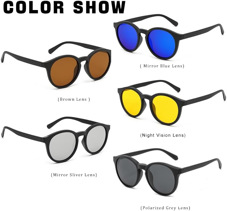 Magnetic 5Pcs Clip-On Sunglasses Set for Men and Women – Polarized UV Protection Eyewear & Magnetic Eyeglasses Frames for Night Driving & Everyday Comfort - Image 3