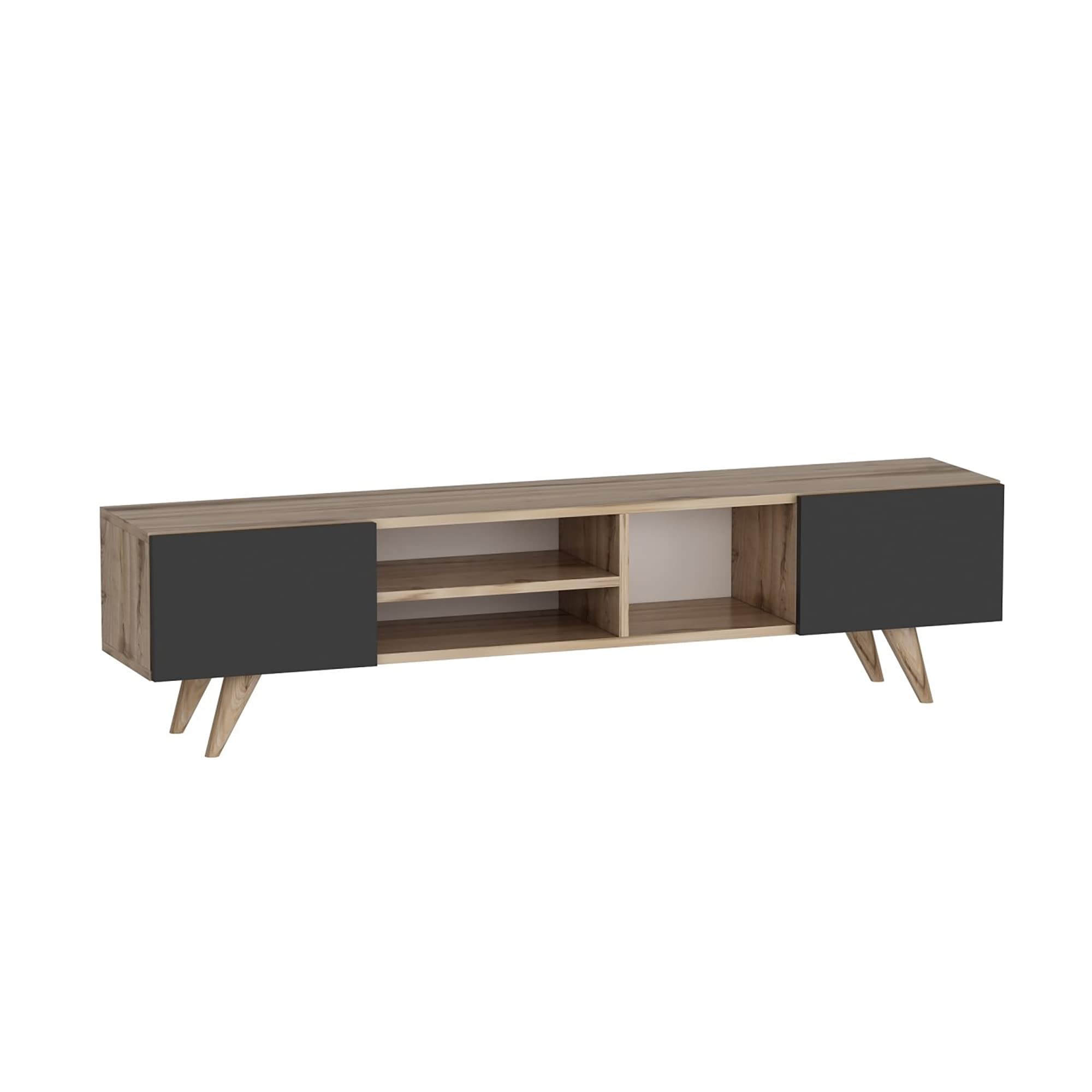 [en.casa] Mobile Porta TV (AxLxP) 40 x 160 x 31 cm Consolle Basso Contenitore con Scomparti Aperti e Chiusi con Ante a Ribalta - Rovere/Nero