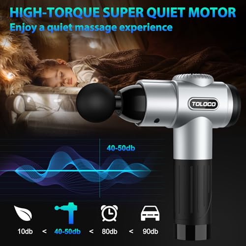 TOLOCO Massage Gun, Muscle Massage Gun Deep Tissue for Athletes with 10 Massage Heads, Electric Percussion Massager for Any Pain Relief, Fathers Day Dad Gifts, Silver - Image 4