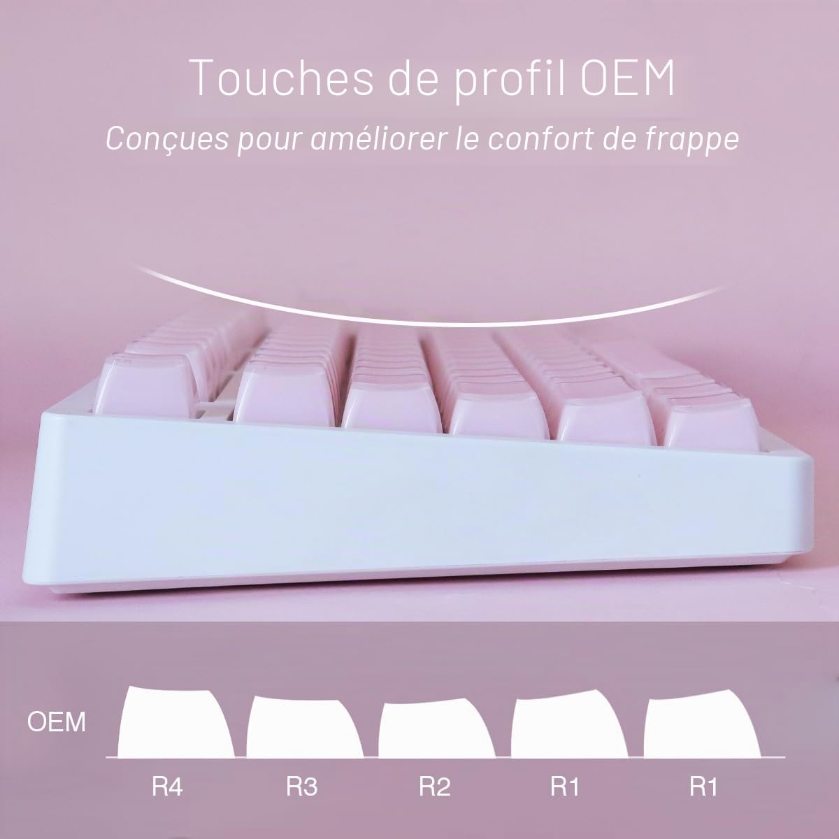Hyekic PBT Keycaps, Crystal Gelly Pink Keycap 134 Keys Translucide Shine Through Custom Dye-Subliation OEM Profile Keycaps for Cherry Gateron MX Switches Claviers mécaniques