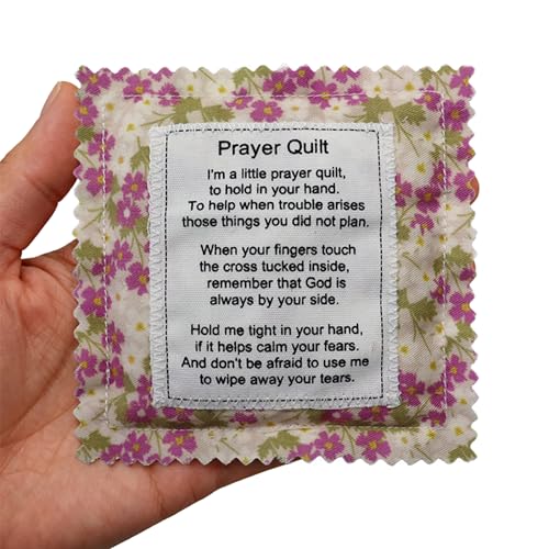 Wisplume Mini Prayer Quilt with Cross Inside Vintage Pocket Scripture Prayer Quilt Squares Sympathy Christian Gifts for Women Pastor Appreciation Fathers Day Graduates Gifts (Purple 1 Pack)