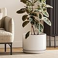 LE TAUCI 12 Inch Pots for Plants, Ceramic Pots for Indoor Plants, Plant Pots for Home & Office, Modern Flower Pots Fit Mid Century Plant Stand, Planters with Drainage Holes and Saucers, White