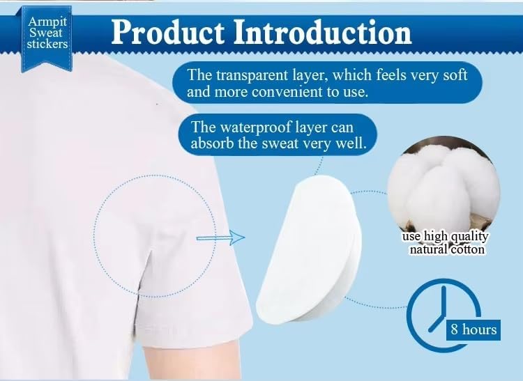 Image of 20 Pack Disposable Underarm Sweat Pads for Men & Women | Anti-Sweat Cotton Pads | Odor-Control, Anti-Bacterial, Hypoallergenic, Highly Absorbent | Peel & Stick Shields