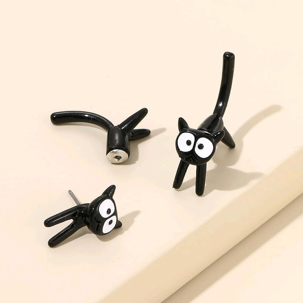 Cute Cats Unique Earrings Front Back Stud Earrings for Women.Black Cat Screw on Back Earrings for Women Animal Jewerly Gift Earring (A) - Image 5