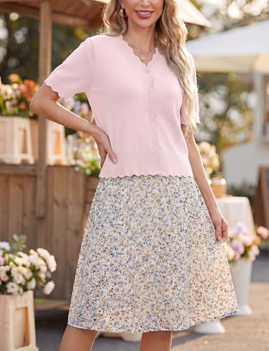 Image of GRECERELLE Summer Short Sleeve Cardigan for Womens Lightweight Cropped Knit Sweater Shrug