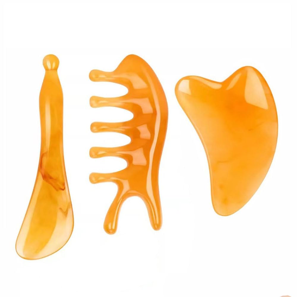 Conjunto de 3 peças Gua Sha, incluindo um pente de massagem, uma placa Gua Sha e um