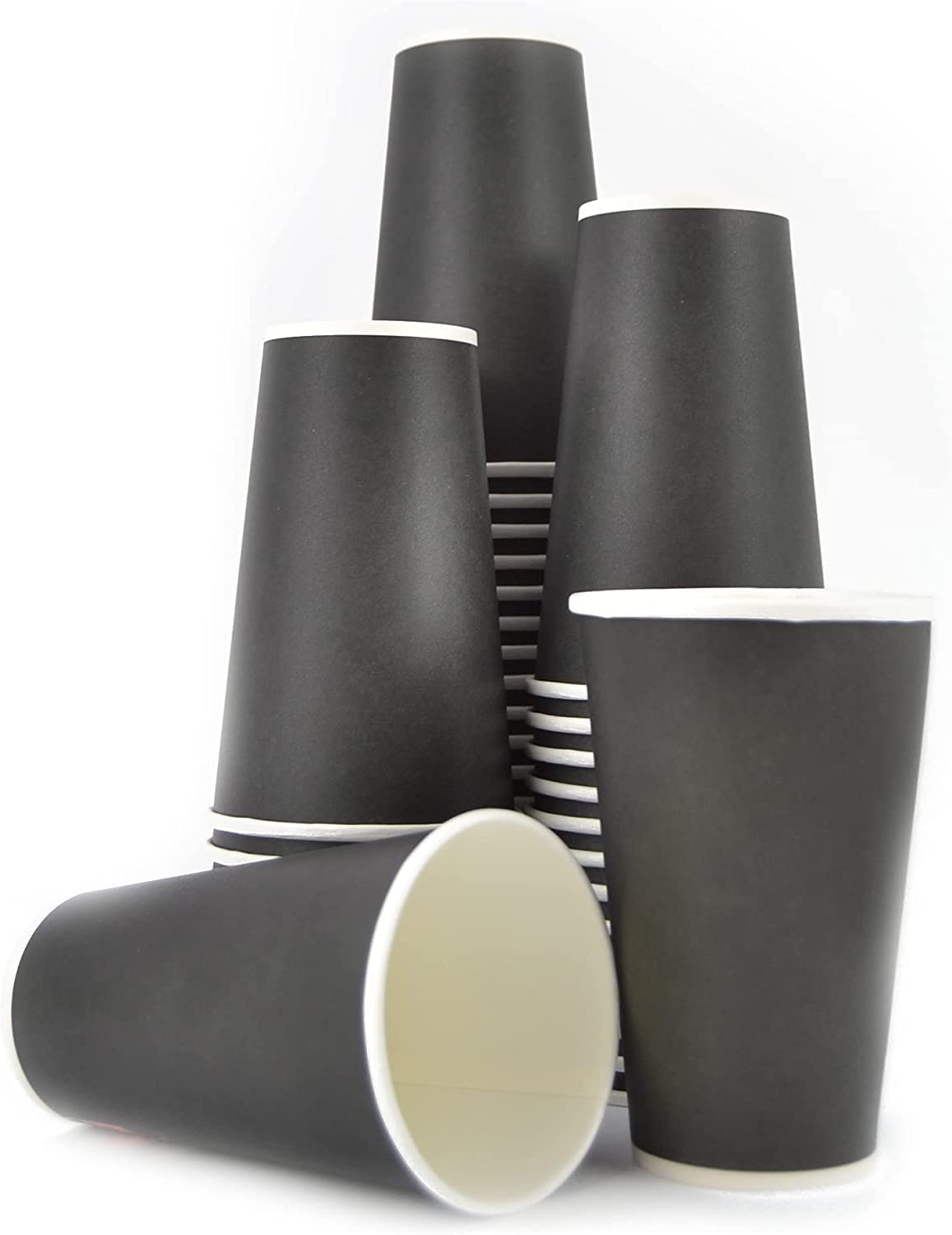 DUE ESSE S.N.C. DI SABATINI ALDO & C. Lot de 100 verres double paroi maxi noirs en papier de 16 oz (470 ml) verres double couche pour maintenir la chaleur + 100 couvercles noirs