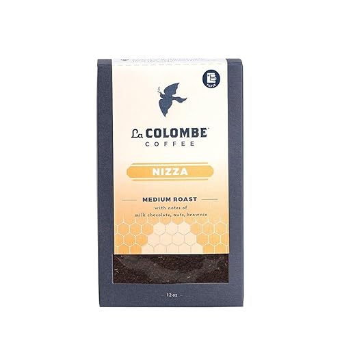 La Colombe Nizza - Café molido de tostado medio 12 onzas 1 paquete Notas de chocolate con leche frutos secos y brownie con una nuez tostada dulce