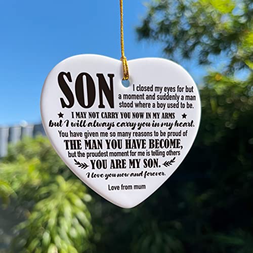 Image of Son Christmas Ornament Gifts, Son Gifts from Mom Mother, Holiday Decor Christmas Tree Ornaments Keepsake Sign, I Love You Now and Forever