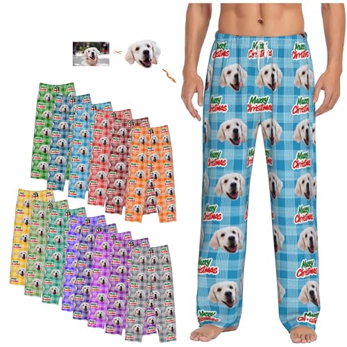 Custom Pajamas Pants Plaid, Men's Personalized Christmas Custom Face Pajamas with Photo Bottoms Sleepwear Gifts for Men Women Wife