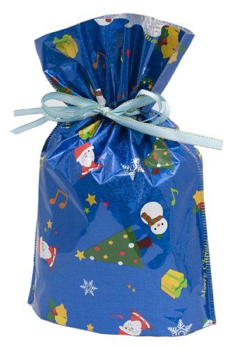 GiftMate 6-Piece X-Large Christmas Holographic Drawstring Gift Bag and Gift Card Set:2-Red, 2-Blue-2-Green-Includes Inserted Ribbon & Gift Tags