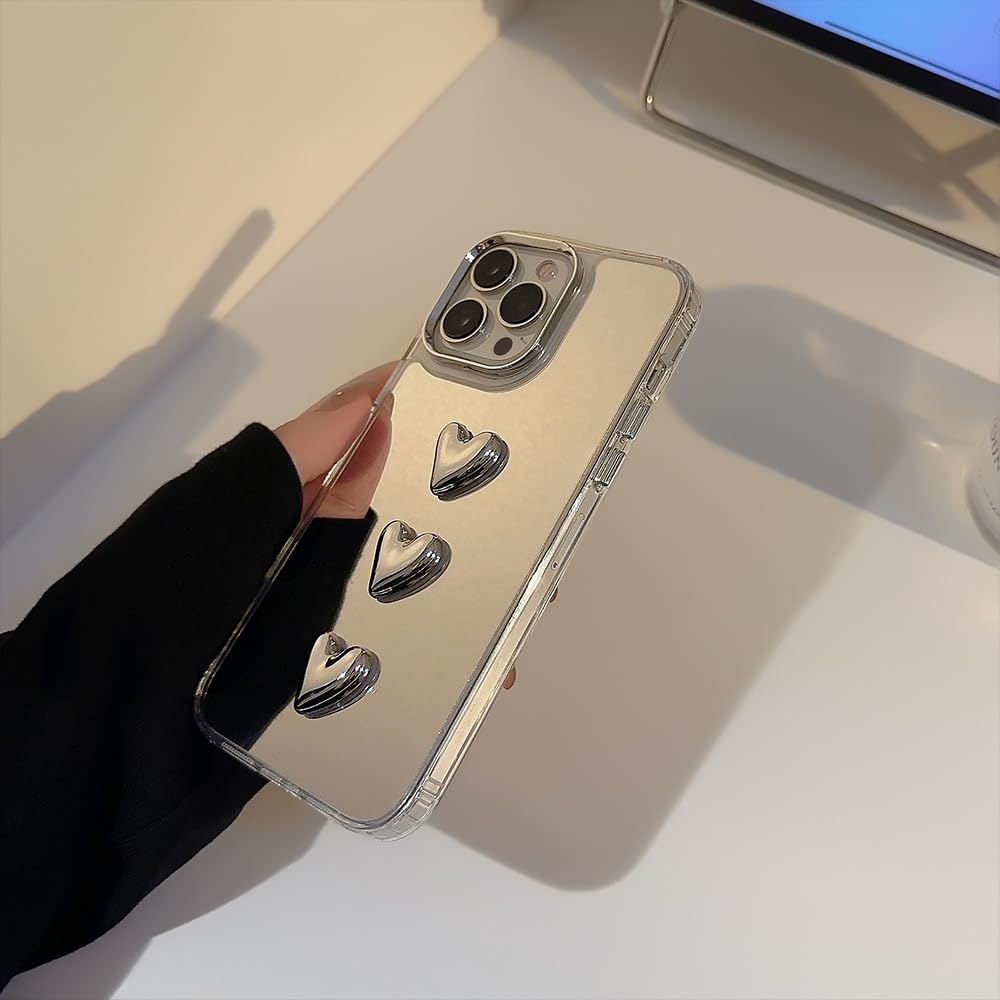 ZTOFERA Custodia per iPhone 13 Pro Max, graziosa custodia trasparente con specchio per il trucco 3D a forma di cuore, flessibile, antiurto e antigraffio, custodia protettiva per iPhone 13 Pro Max 6,7