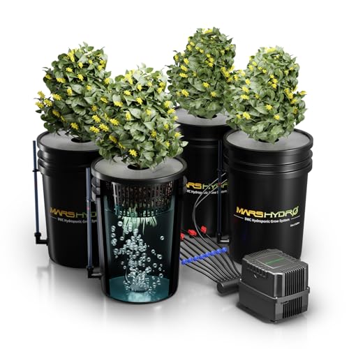 MARS HYDRO DWC Hydroponics Grow System Kit with Recirculating Top Drip, 11W Air Pump, Air Stone, Hose & 4 Buckets, 5 Gallon Deep Water Culture Indoor Hydroponic System