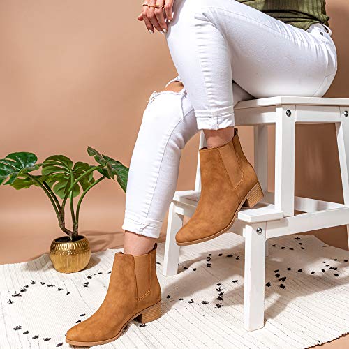 Qupid Women's Repeat Chelsea Ankle Low Heel Boots, Camel Distress Nubuck, 94