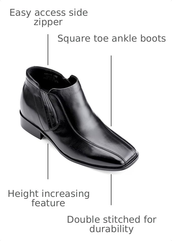 Image of CALDEN Men's Invisible Height Increasing Elevator Shoes - Black Premium Leather Zipper Dress Boots - 3.2 Inches Taller - K99805 - Size 8 D(M) US