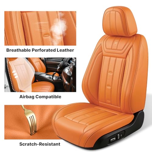 Image of Car Seat Covers Full Set for Toyota RAV4 1999-2025 Orange (5 Pack) | Waterproof car seat cover, anti-slip, breathable. Airbag compatible. Seat heating works. Easy clean. Durable stitching.