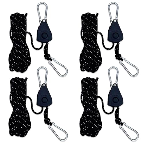 Luxorium Lot de 4 tendeurs réglables réfléchissants 4 m Corde 4 mm pour Voile d'ombrage Camping Tente extérieur Noir