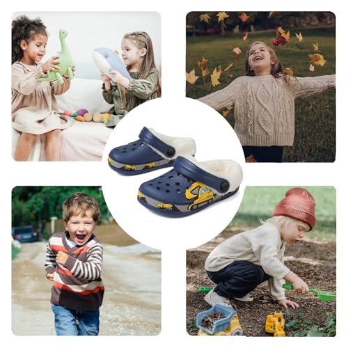 Image of Toddler Lined Clog Slippers Winter Garden Sandals Kids House Shoes Warm Slip On Sneakers Cartoon Slides for Boys and Girls Children Indoor Outdoor