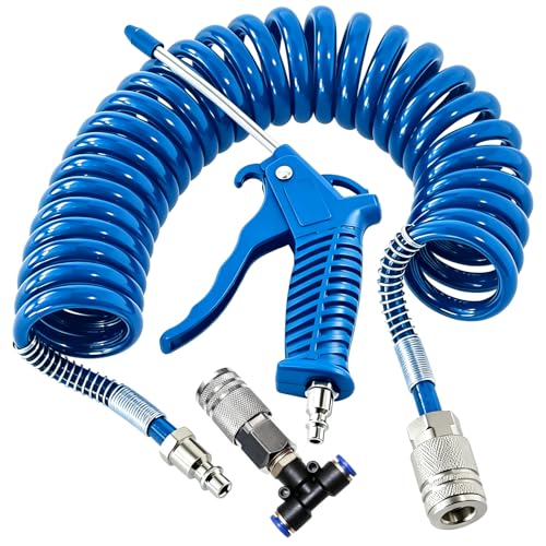 uvbws Air Blow Gun Kit, Blue, 16ft 8mm OD Coil PU Air Hose by uvbws - Used condition - US$15.63