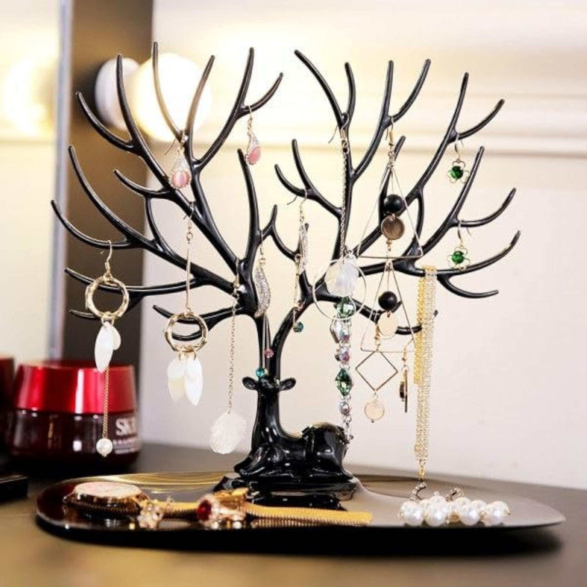Deer Tree Jewellery Organiser Stand with Tray, Multicolor