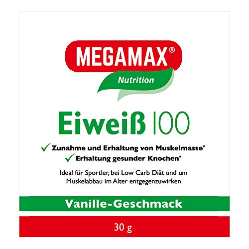 Megamax Eiweiss Vanille 30 g Pulver | Molkenprotein + Milcheiweiß Für Muskelaufbau ,Diaet | 2k-Eiweiss ideal zum Backen | hochdosiert Low Carb Eiweiß | aspartamfrei Protein mit Aminosäure