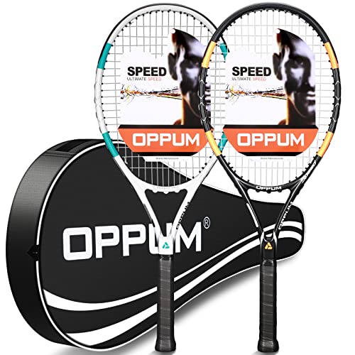 OPPUM 27 inch Pro Tennis Racket for Adults Student Women and Men Rackets Training Tennis Racquet,Super Lightweight Easy Control Racket with Carry Bag (JILE-2pcs(White+Black))