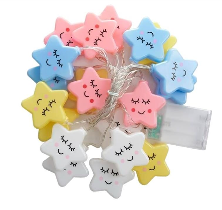 Skybook Star Cloud Rainbow Fairy Lights 9.8FT 20LED Battery Fairy Light Kids Fairy Lights Bedroom Decorations Christmas Girls Gift Baby Night Lights Warm White (Smile Stars 20led 3m)