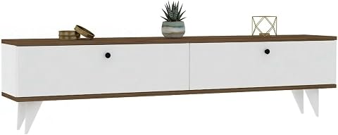 Dmora Mobile Porta TV Lavani 160x25x35h cm Bianco 2 Ante 2 Vani, Apertura a Ribalta