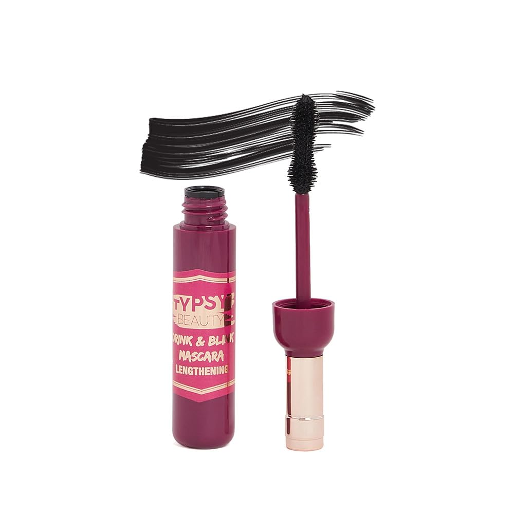 Typsy Beauty Drink & Blink Lengthening Mascara I Intense Black I Extreme Lengthening I Hourglass Wand I Clumpfree & Longwear Formula I Elongated False Lash Effect I Paraben & SLS Free | 9g