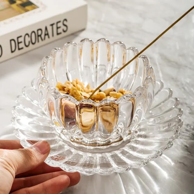 Image of WRINGO Glass Bowl for Kitchen Prep, Dessert, Dips, and Candy Dishes, Cake, Snack Serving Bowl and Plate Set of 2 Or Nut Bowls, and Microwave Safe Clear Glass Bowls for Storing Size 5 Inch (WR-01)