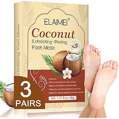 Foot Peel Mask 3 Packs- Exfoliating Foot Mask for Hard Skin Calluses Cracks, Rough Heel Repair Feet Peeling Mask, Baby Feet Foot Peel Removes Dead Skin, Natural Foot Scrub Treatment Coconut Cover
