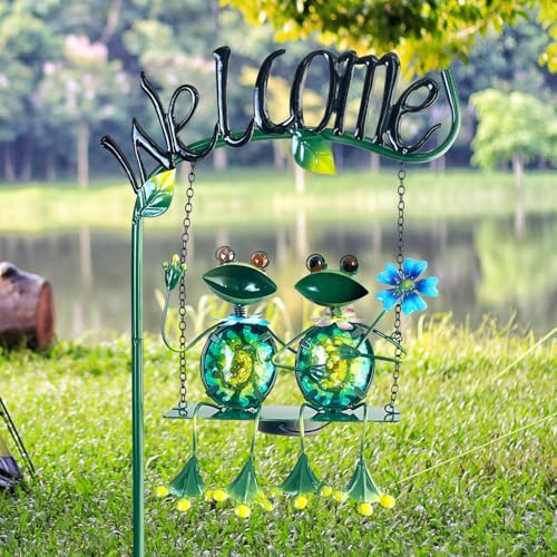 image for HONGLAND Outdoor Garden Solar Lights,Frog Swing Garden Decor,Frog Deco