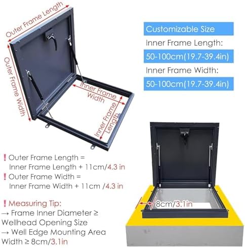 Galvanized Steel Roof Access Hatch Door & Skylight Rain Cover, 60x60cm Security Maintenance Hatch for Deck Installation, Powder Coated Roof Window Solution