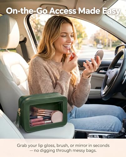 Image of LETGO Clear Makeup Bags, TSA Approved Toiletry Bag with Zipper, Clear Makeup Organizer Fit Carry-on Travel Essentials,Clear Cosmetic Bags for Women Men (C-Green)