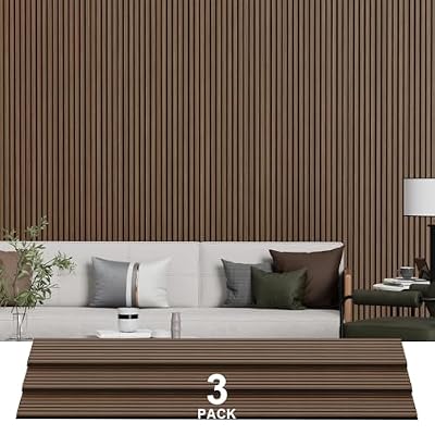 Sunlysound Wood Slat Acoustic Panels for Wall, 3 PACKS 94.5" x 12" (23.63ft²) 3D Fluted Sound Absorbing Panel, Wall Panels Sound Deadening Decor for Office, Home Theater, Studio (Walnut)