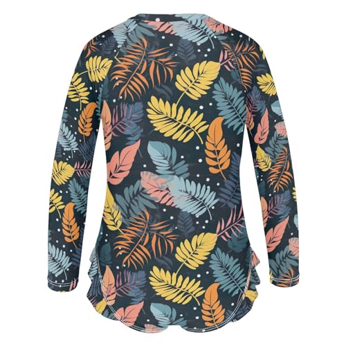 Colorful Tropical Palm Trees Leaves Girls Long Sleeve Swimsuit Rashguard Swimwear One Piece Bathing Suit 212177133