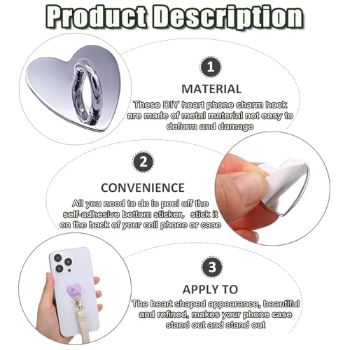 Silnmlih XY00026 12 Pcs Metal Phone Finger Grip Hook Adhesive Heart Shaped Phone Charm Hook Phone Accessories Charm Loop Stand Heart Ring Phone Holder Heart Phone Ring thumb #3