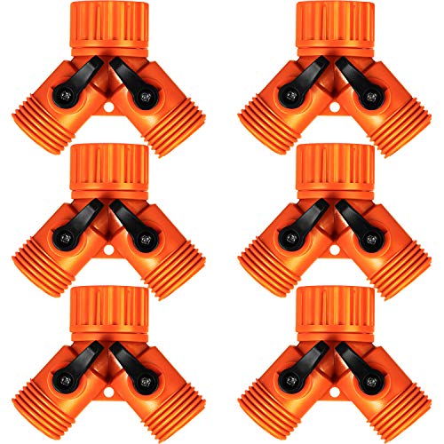 Mudder 6 Pack 3/4 Inch Garden Hose Y Connectors Plastic Hose Splitter with Faucet Watering Shut Off Valves for Landscaping, Gardening, Flower Planting, Irrigation (Orange)