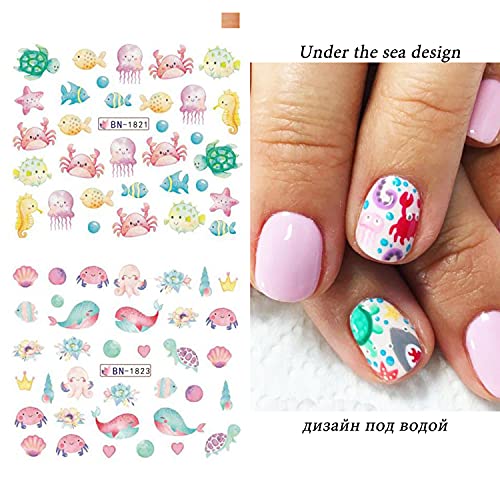 Summer Ocean Nail Art Stickers Decals 12 Sheets Summer Nail Accessories Decorations Cute Anime Sliders For Nails Ocean Beach Water Transfer Nail Decals For Manicure Diy Wraps Decor #TOP4